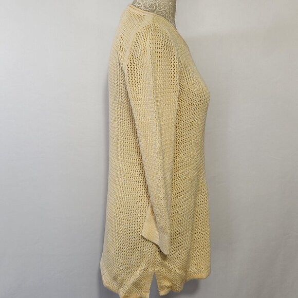 Chico's Women's Size 1/8-10 Yellow Loose Weave 3/4 Sleeve Tunic Sweater Top - Picture 8 of 15